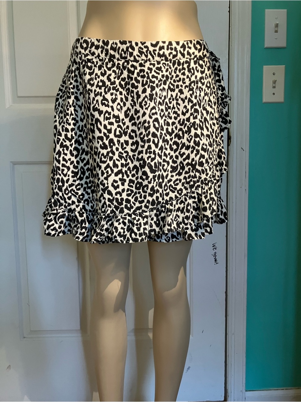 Japna Black and White Leopard Print Ruffle Mini Dress Skort
